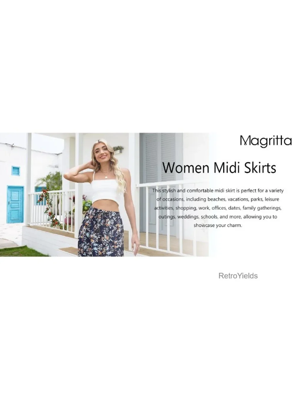 Women's Print Midi Skirt with Pockets Elastic High Waist A-Line Flared Bohemian